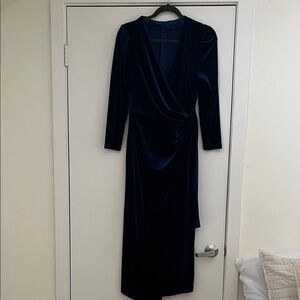 Elegant Velvet Navy Blue Wrap Dress